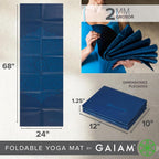 Gaiam Esterilla de yoga – Esterilla plegable de viaje para fitness y ejercicio – Esterilla de yoga plegable para todo tipo de yoga, pilates y entrenamientos de suelo (68 pulgadas de largo x 24