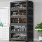 BROVIEW 600Qt Contenedores de Almacenamiento Apilables con 5 Tapas, Organizador Extra Grande para Armario Cajones Plegables con Ruedas, Contenedores de Plástico Plegables para Cocina y Hogar, Paquete de 5 Negro