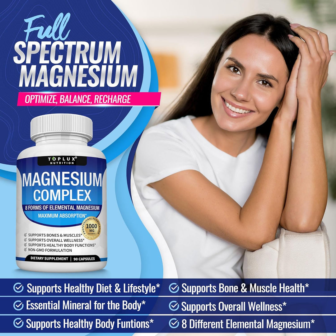 Complejo de magnesio Suplemento 8 Elemental 1000mg - Glicinato de m...