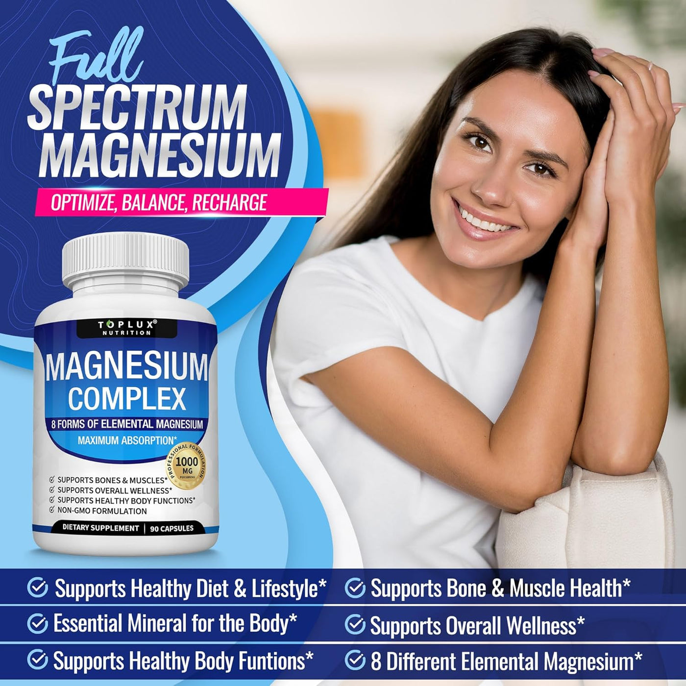 Complejo de magnesio Suplemento 8 Elemental 1000mg - Glicinato de m...