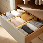 VaeFae Paquete de 6 separadores de cajones de bambú, 4 pulgadas de alto ajustables de 11.9-17.1 pulgadas, separadores expandibles para dormitorio, baño, cocina, oficina
