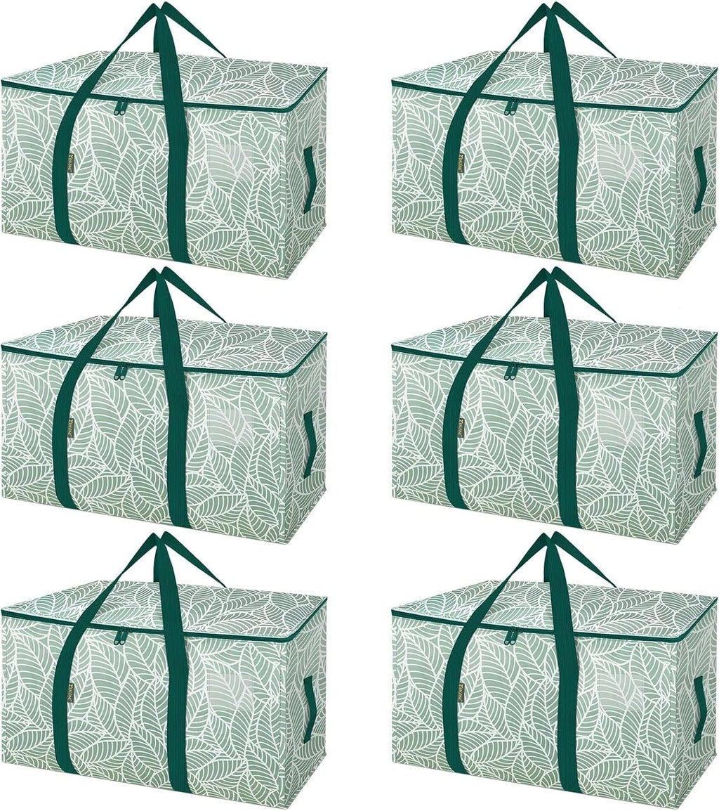 BALEINE Paquete de 6 bolsas de mudanza de gran tamaño con asas reforzadas, bolsa de almacenamiento resistente para ropa, suministros de mudanza (follaje antiguo, paquete de 6)