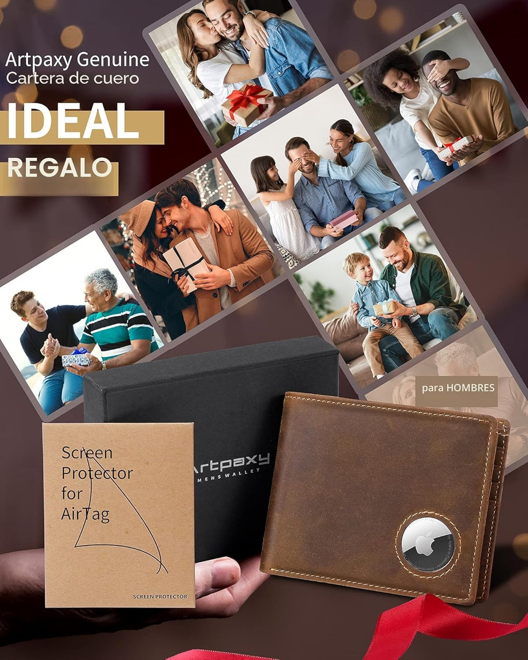 Billetera para hombre con soporte para AirTag, de cuero bifold con...