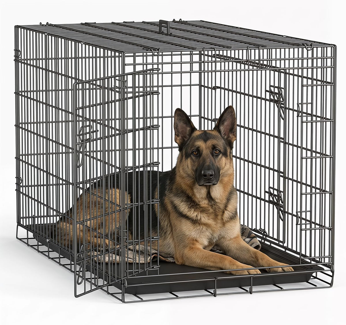 FDW Jaula Extra Grande para Perros Perrera para Perros Jaula con Doble Puerta, Jaula Plegable de Alambre de Metal de 48 pulgadas con Bandeja Extraíble y Panel Divisor, Jaula para Mascotas para Perros