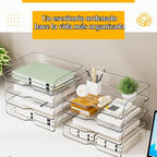 Organizador de escritorio de oficina transparente para papel de letras A4, horizontal de 4 niveles