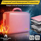 Caja de Documentos a Prueba de Fuego con Cierre, Carpeta Fija Resistente al Agua (Rosa - Maletín)
