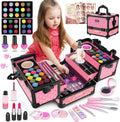 Juego de 59 piezas de maquillaje para niñas, juego de juguetes de maquillaje lavables para disfrazarse, juego de tocador de belleza con estuche de cosméticos, juguetes de cumpleaños para niñas