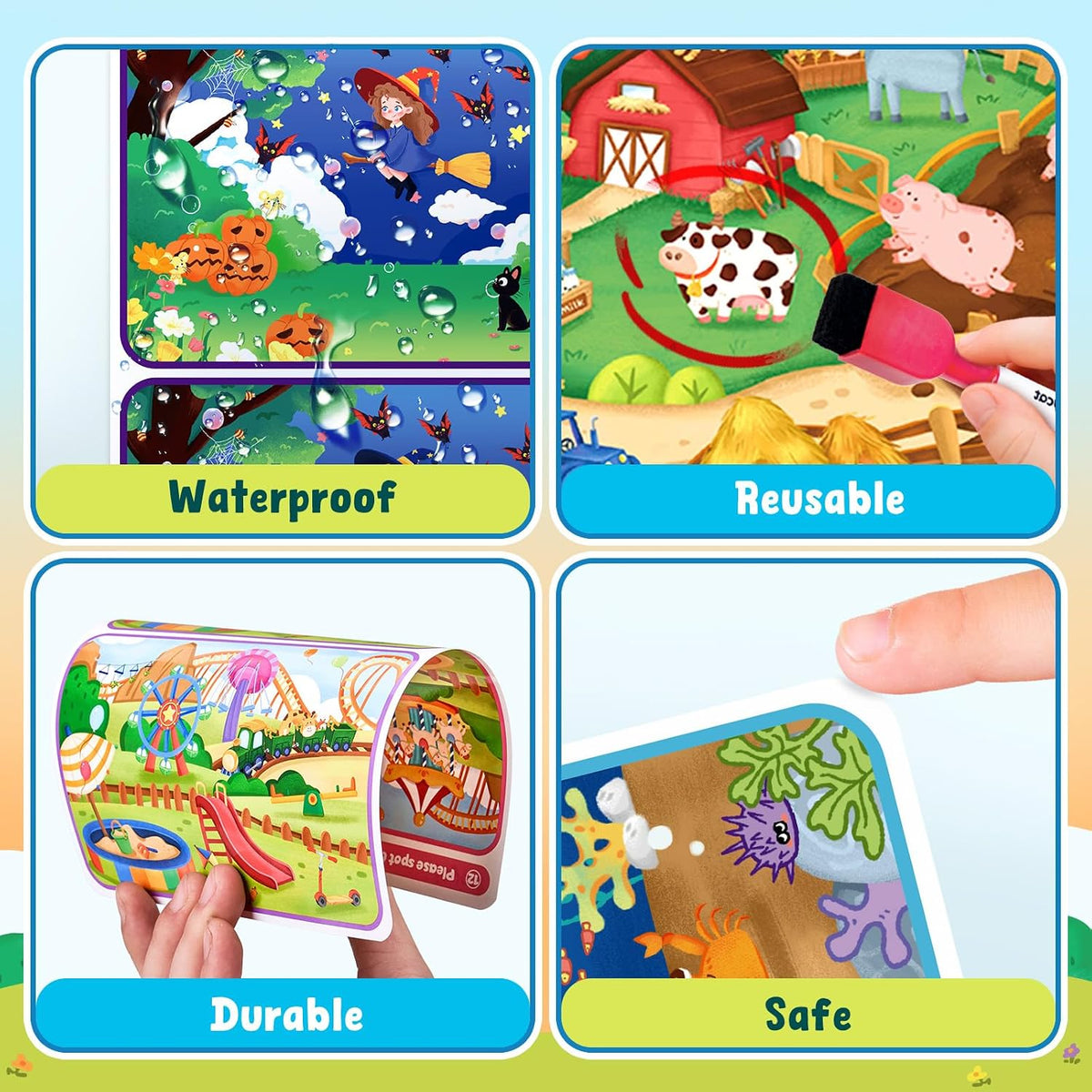JoyCat Paquete de 24 tarjetas de juego de Spot the Difference para niños, recuerdos de fiesta reutilizables de borrado en seco, premios de aula, rellenos de bolsas de golosinas y regalos de devolución de cumpleaños para edades de 4 a 8 años