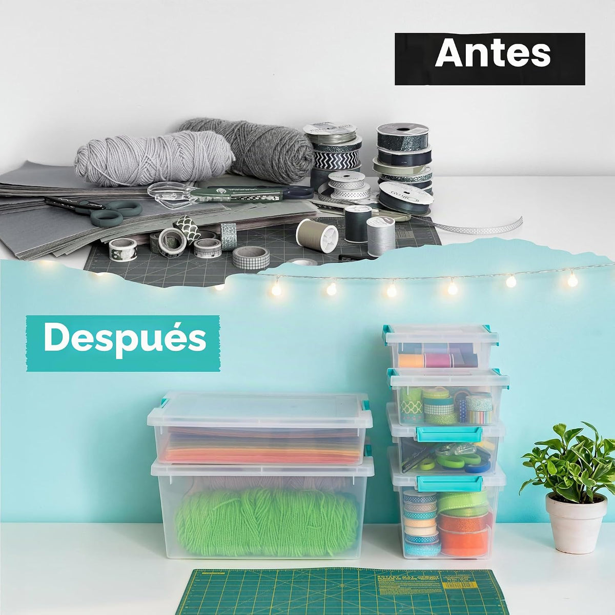 IRIS USA - Contenedores de almacenamiento de plástico de 6 cuartos con tapas, paquete de 4, contenedores sensoriales, almacenamiento de manualidades, organizadores y almacenamiento de manualidades,