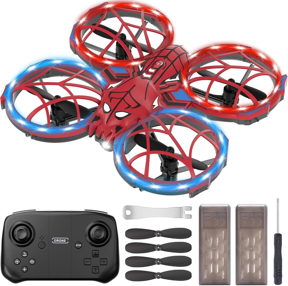 Drone para niños con luz LED RC Quadcopter Full Propeller Guards Spider