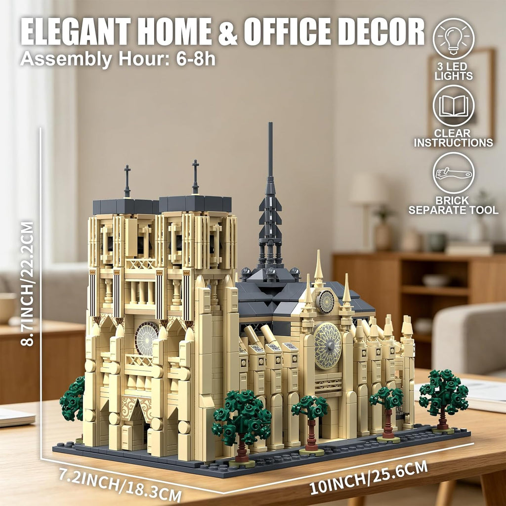 Notre Dame de Paris - Juego de construcción de arquitectura con luz LED, 1757 piezas, modelo coleccionable de bloques de construcción emblemáticos de París para adultos, regalo de cumpleaños