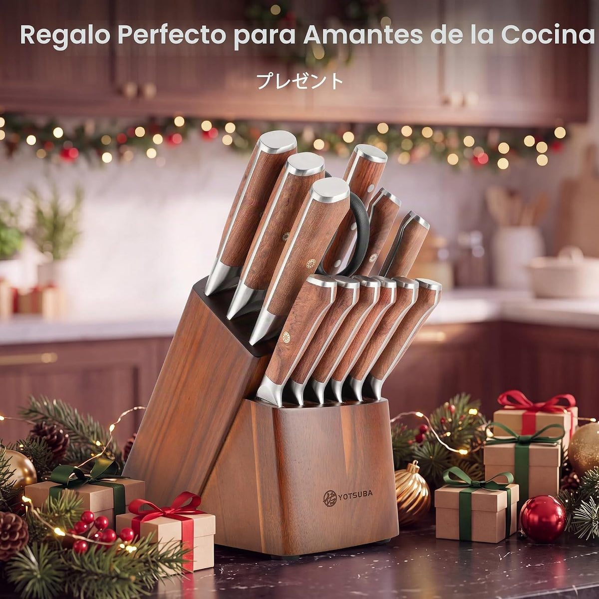 YOTSUBA 14 PCS Japanese Knife Set con Block y Sharpening Rod
