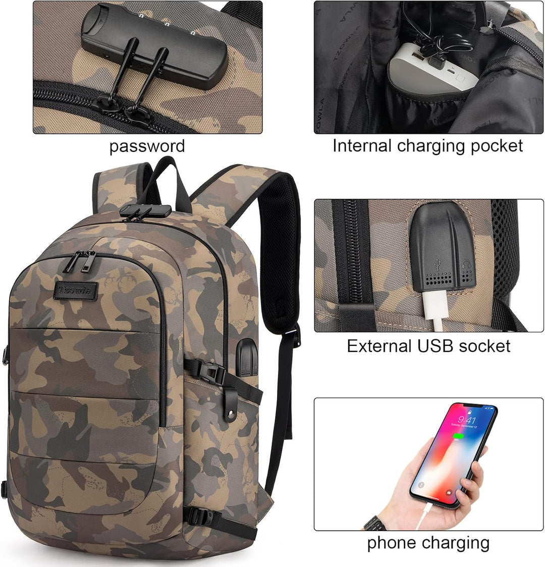 Tzowla, mochila de viaje para computadora portátil resistente al ag...