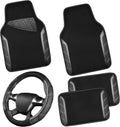 CAR PASS Funda de cuero para volante y alfombrillas impermeables para automóvil, combo universal de microfibra para autos que se adapta al 95 % de sedanes, SUV, vehículos, 14.5-15 pulgadas, diseño
