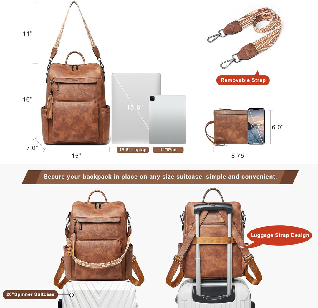Shrrie - Mochila de cuero vegano para laptop de 14 pulgadas para mu...