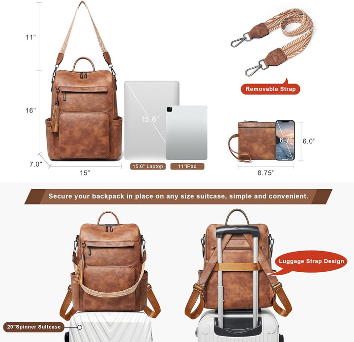 Shrrie - Mochila de cuero vegano para laptop de 14 pulgadas para mu...