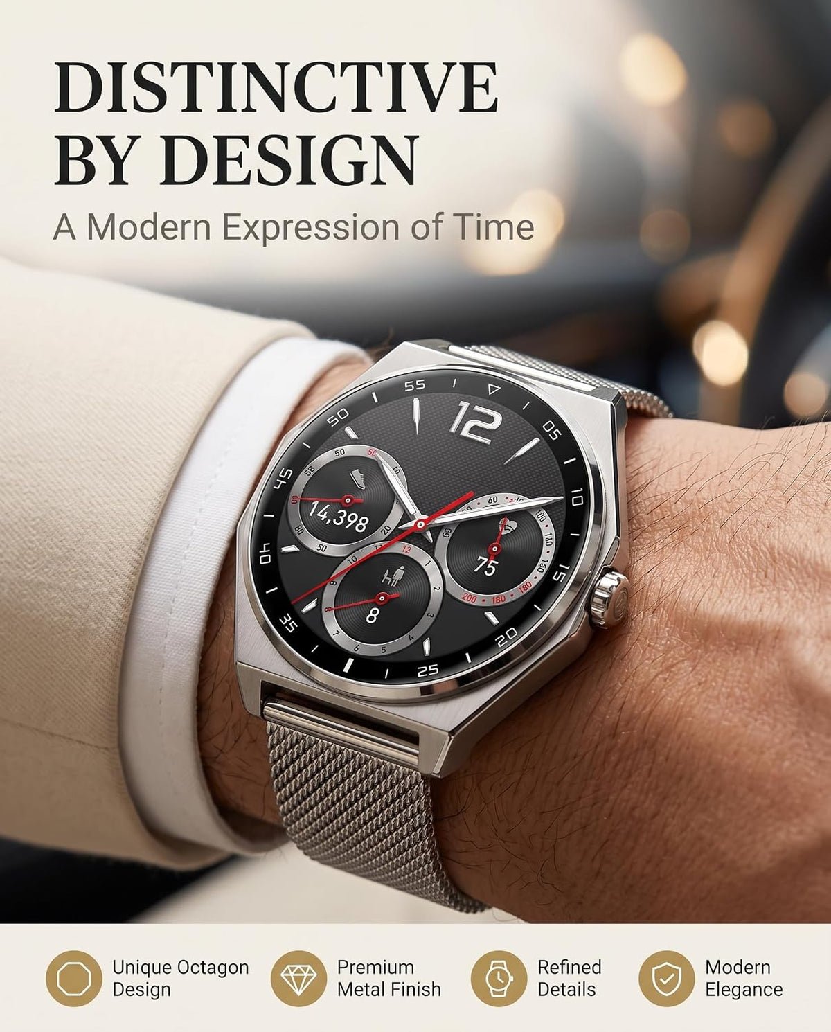 SOUYIE Reloj inteligente minimalista de lujo, 1.43 pulgadas AMOLED de acero
