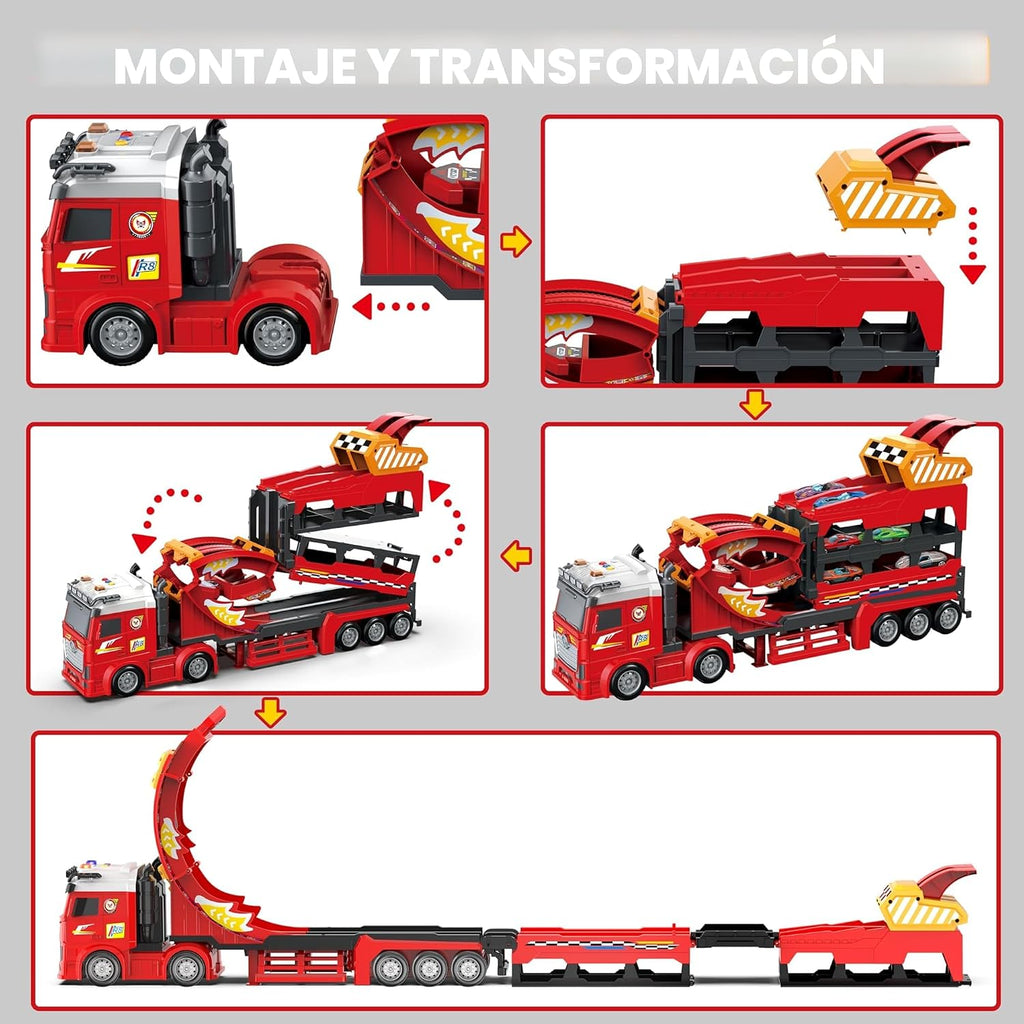 Camión 3 en 1 con Pista de Carrera Plegable de 45'', Juguete de Camionetas para Niños de 4-8 Años