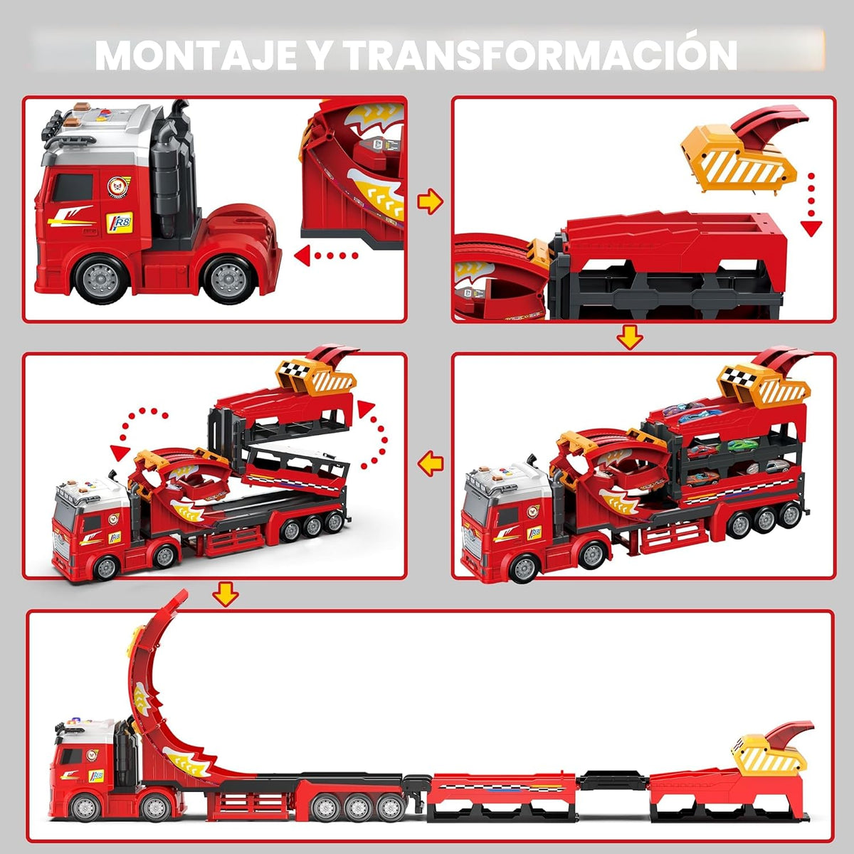 Camión 3 en 1 con Pista de Carrera Plegable de 45'', Juguete de Camionetas para Niños de 4-8 Años
