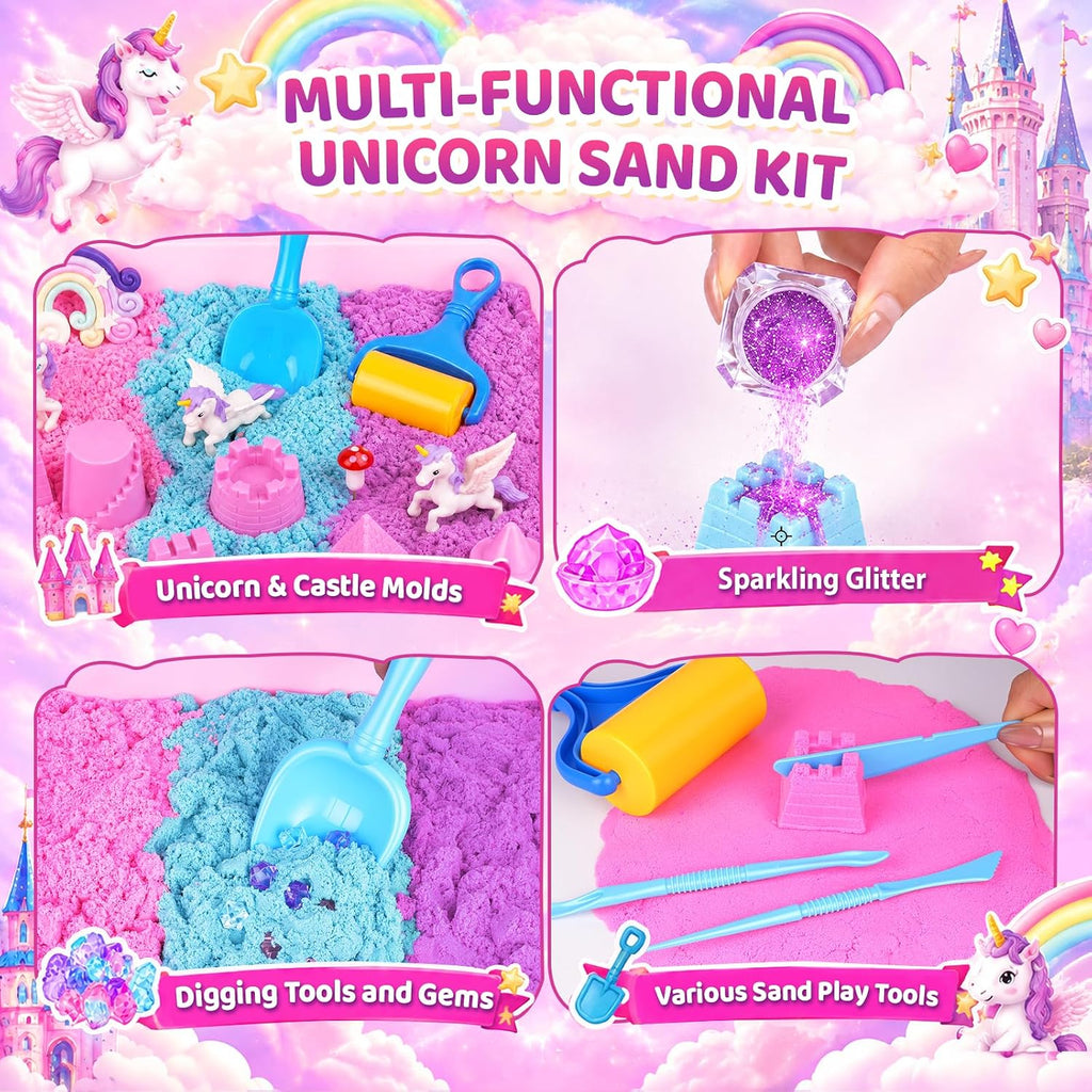 Cubo sensorial de unicornio para niños, kit de arte de arena mágica regalos