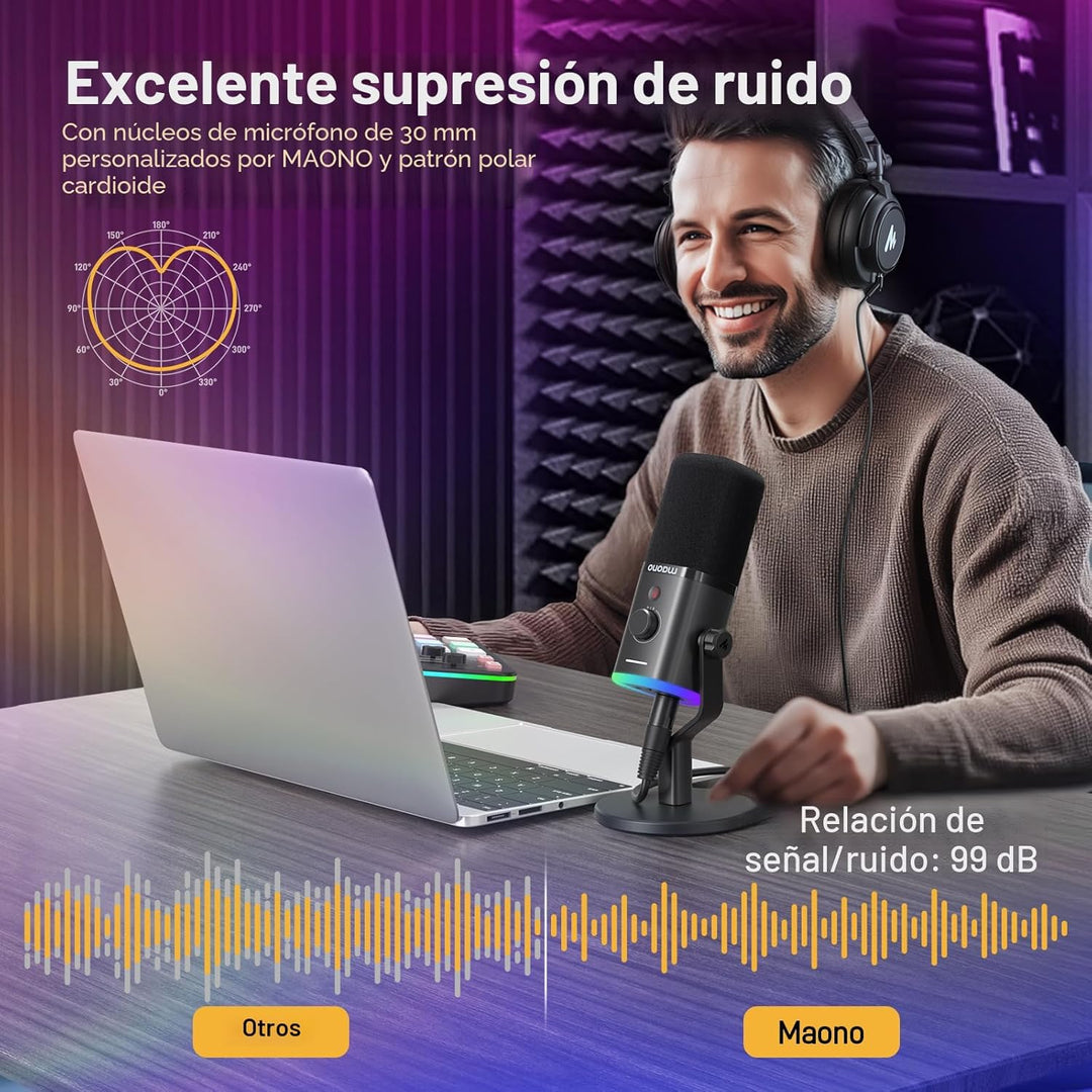 MAONO Micrófono dinámico USB\/XLR para transmisión de juegos, micró...