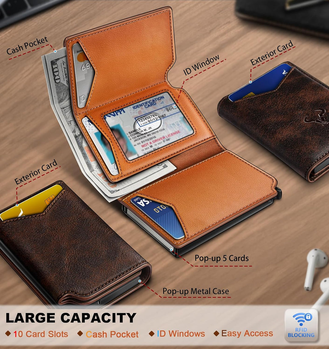 BULLIANT Billetera de cuero para hombre, tarjetero con clip para di...