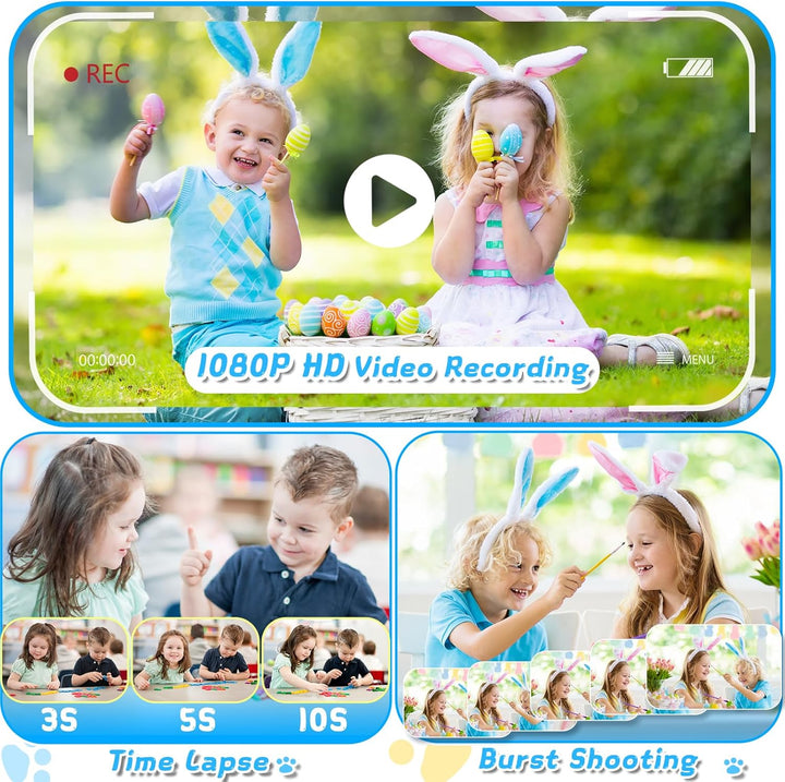 CHAKEYAKE Cámara para niños con lente de zoom giratoria, pantalla g...