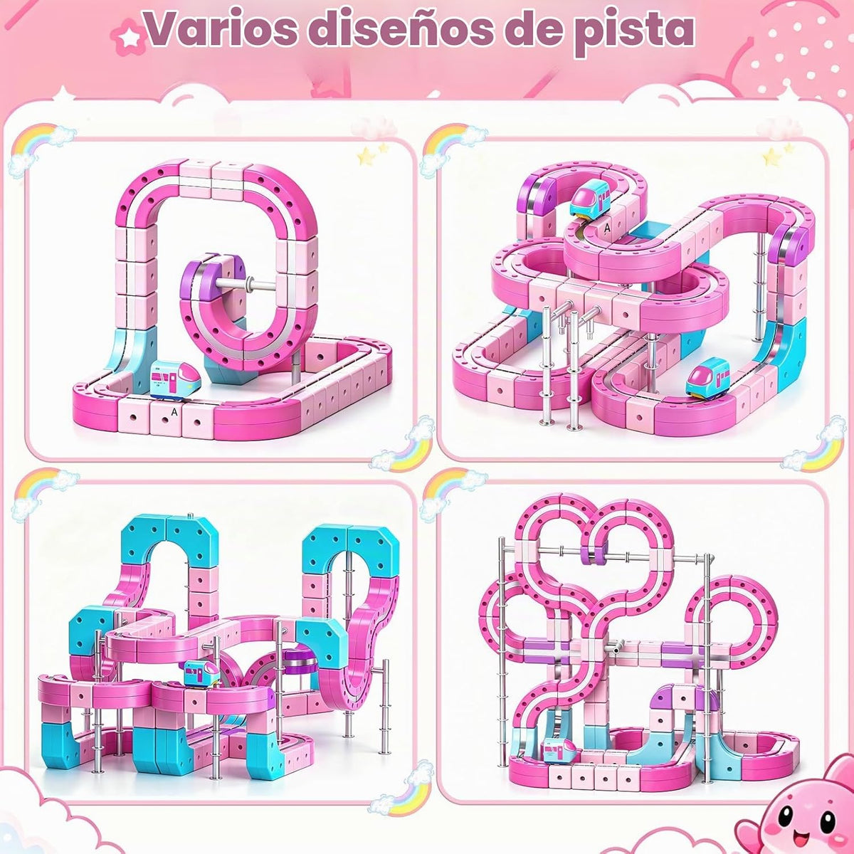 Juego de tren eléctrico rosa para niñas, 170 piezas magnética con diseño en forma de corazón, pista de carreras 3D antigravedad para bricolaje, juguete educativo STEM regalo para niños de 4 a 12