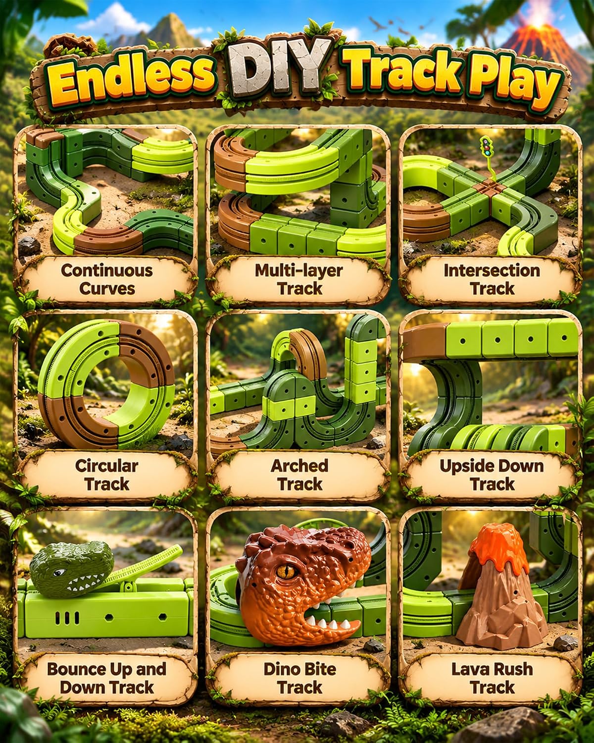 Juego de tren eléctrico de dinosaurio 135PCS para niños, pista de tren