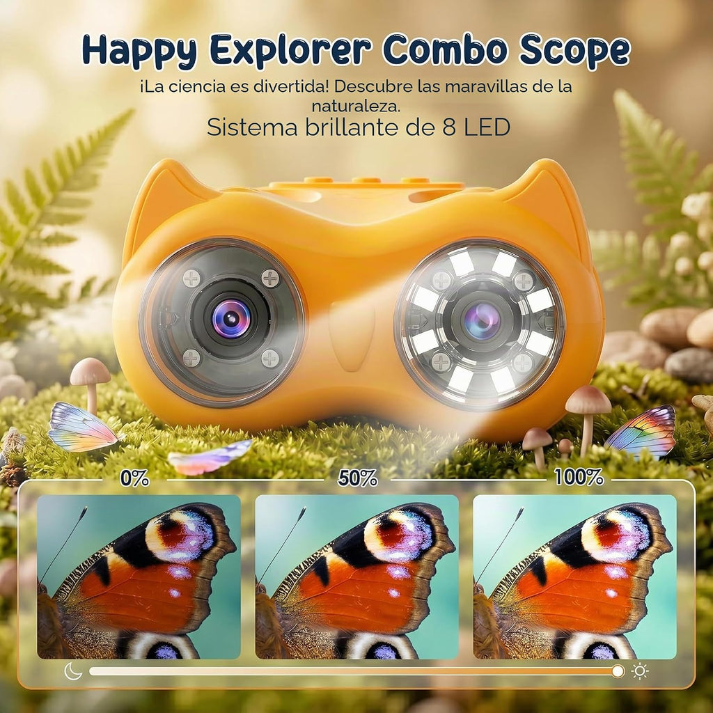 Microscopio y telescopio 2 en 1 para niños, microscopio digital de mano 1000X para niños, pantalla de 2.0 pulgadas, 8 LED, telescopio de bolsillo 10X para exteriores, cámara 1080P, juguetes