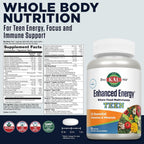 KAL Comprimidos multivitamínicos para adolescentes con energía, Menta, 60 unidades (1 paquete)