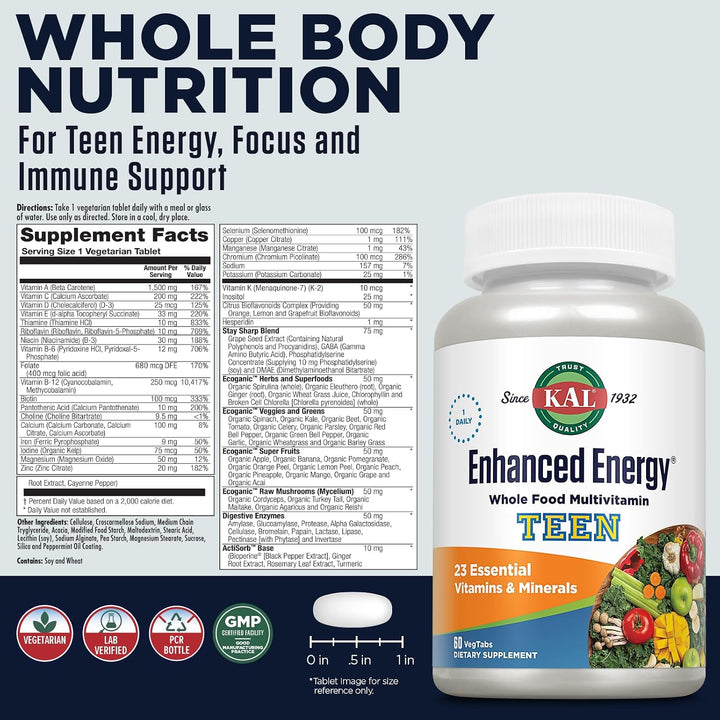 KAL Teens - Suplementos energéticos mejorados, multivitamínico de a...