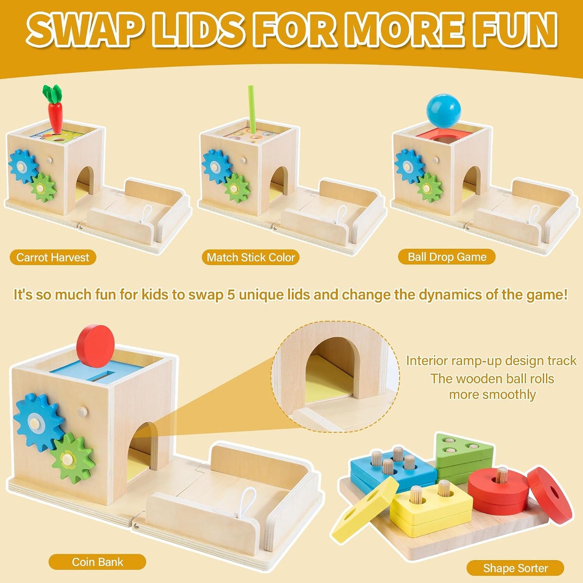 Kizfarm Kit educativo de madera 8 en 1, juguetes Montessori para niños de 1