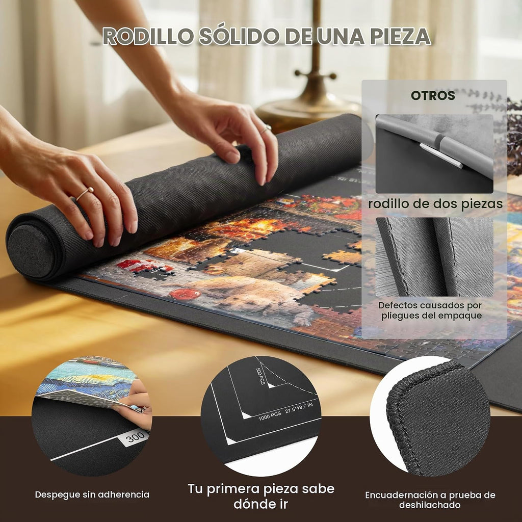 ropoda Alfombrilla enrollable de 1500 piezas de 46" x 26", protector de rompecabezas con 4 bandejas grandes de clasificación y bolsa de almacenamiento de viaje, guardador de rompecabezas enrollable