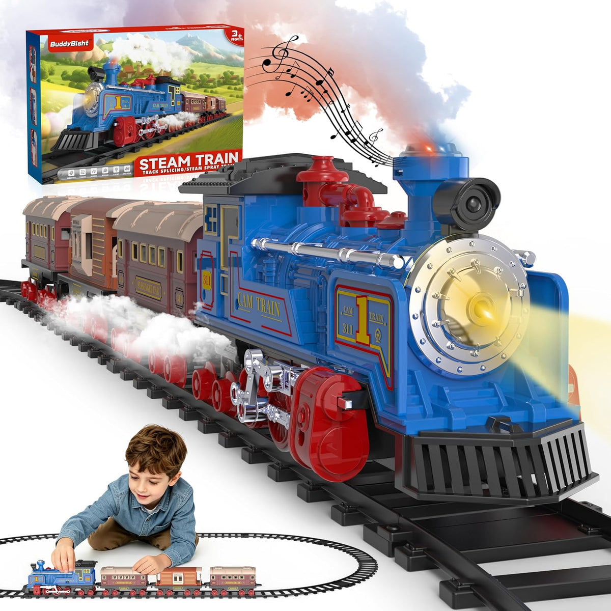 Juego de tren eléctrico para niños de 4 a 8 años, juguetes de tren de vapor