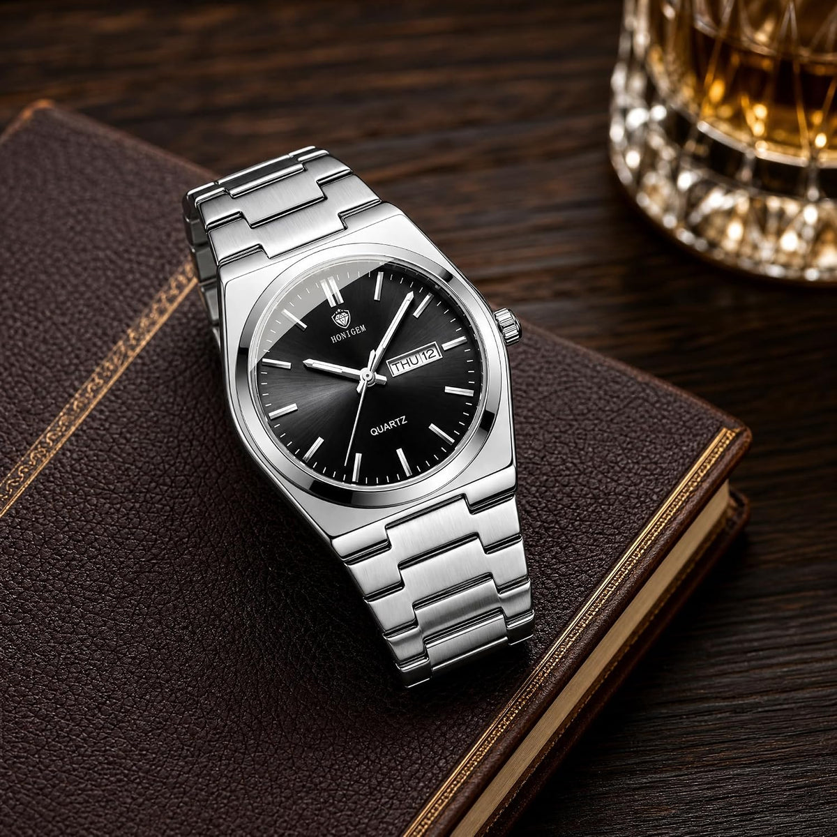 Relojes de negocios de cuarzo de acero inoxidable de cara grande de