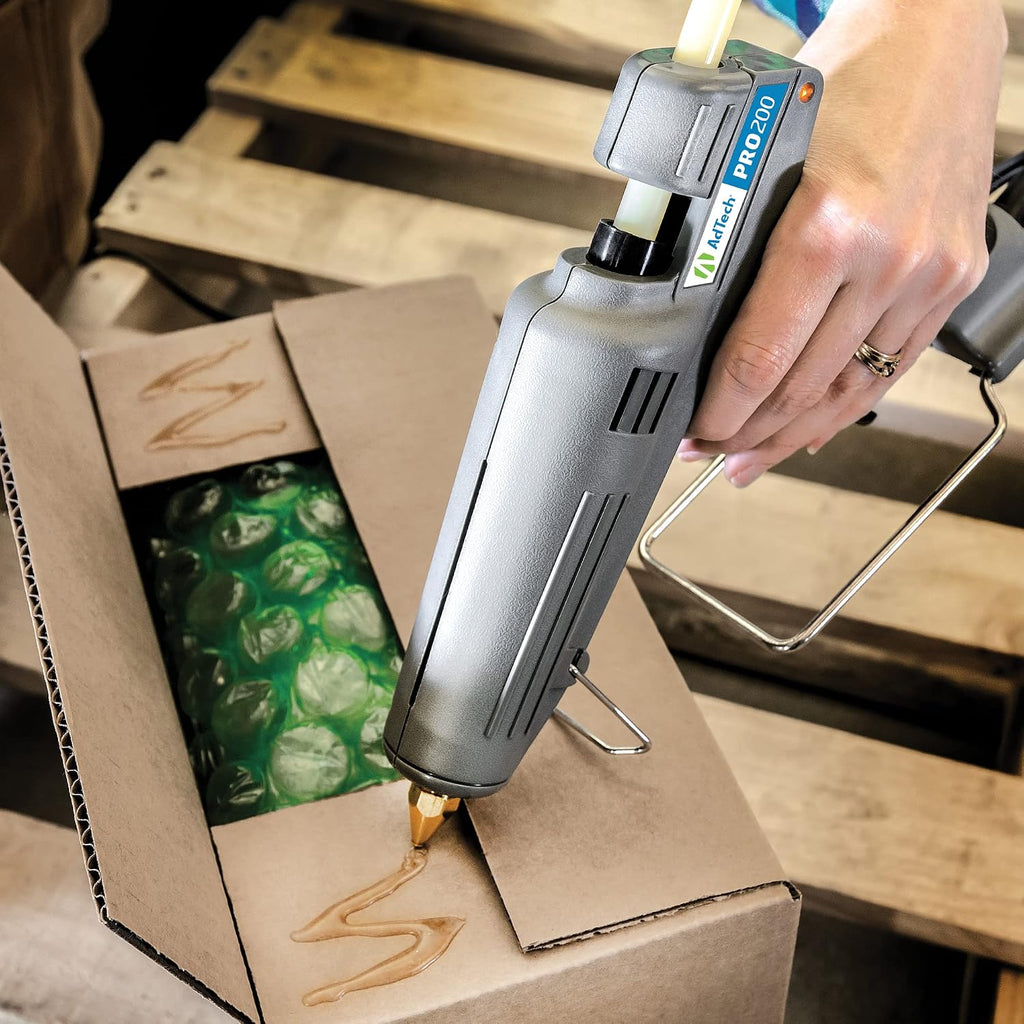Pistola de pegamento termofusible AdTech de tamaño completo de alta potencia industrial – Pistola de pegamento termofusible de grado profesional para carpintería, reparaciones y remodelación, gris
