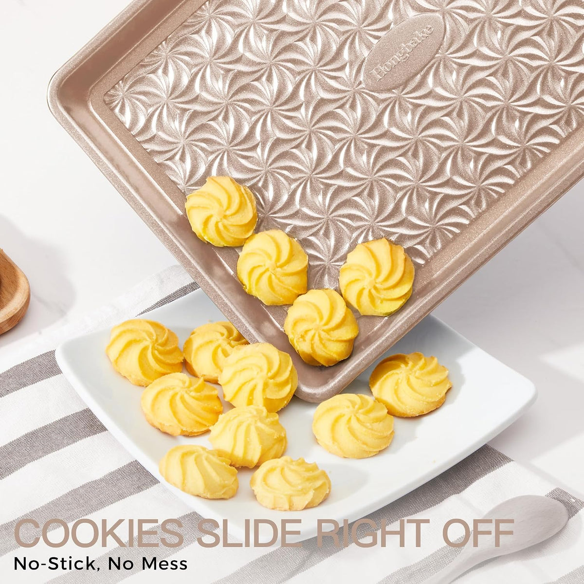 Juego de 3 bandejas antiadherentes para horno, bandejas de horno no tóxicas de medio cuarto/gelatina con textura de remolino floral, bandejas de horno resistentes de 0.031 in de grosor para