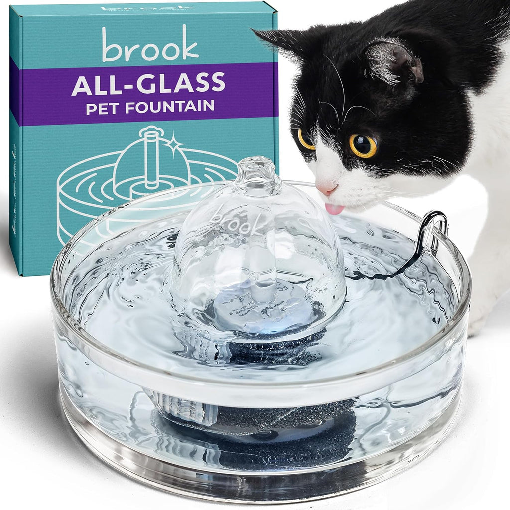 Fuente de Agua para Gatos Brook de Vidrio 90 oz – Fuente para Mascotas y Perros, Apta para Lavavajillas