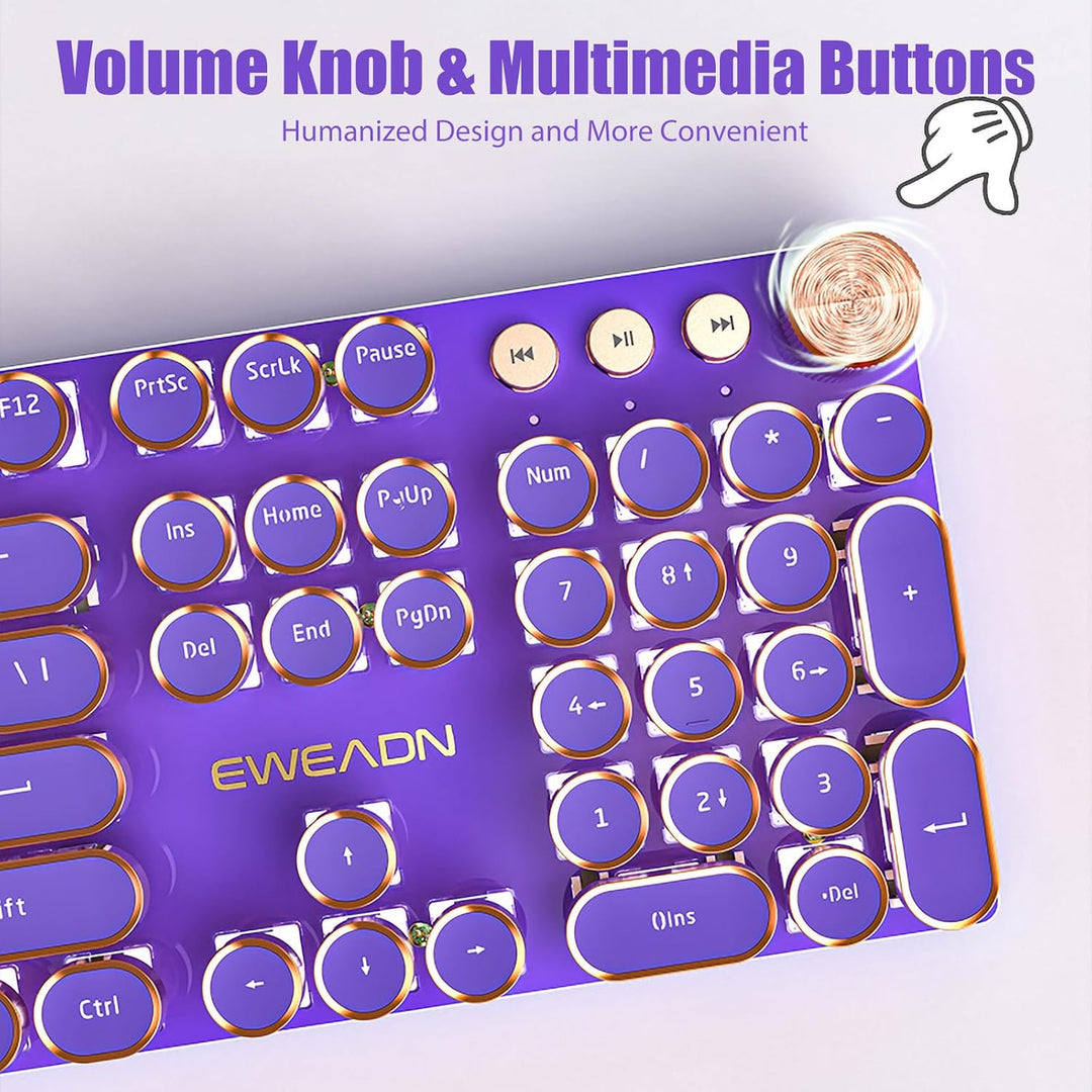 TISHLED Teclado Mecánico para Juegos Estilo Máquina de Escribir Ret...