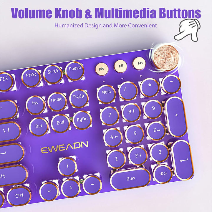 TISHLED Teclado Mecánico para Juegos Estilo Máquina de Escribir Ret...