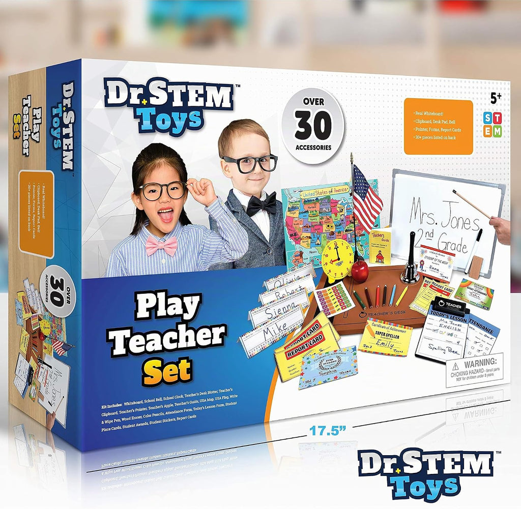 El juego de rol para profesores incluye pizarra blanca reutilizable, campana, tarjetas de calificaciones, para el hogar o el aula, más de 30 piezas incluidas, regalo para niños, juego completo
