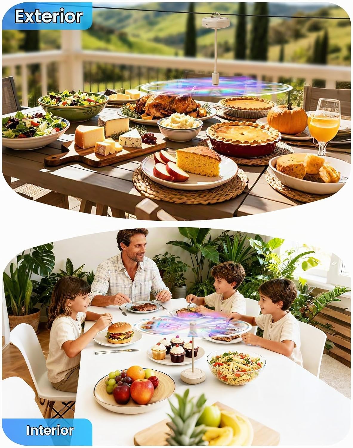 Edvision Fly Fans para mesas, ventilador de alimentos recargable de...