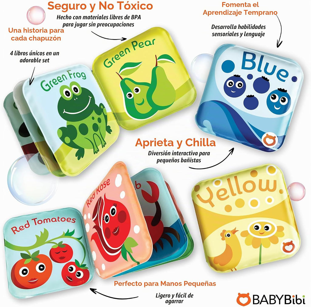 Libros flotantes de baño para bebés para bebés. Juguetes de baño de aprendizaje para niños. Juguetes de baño impermeables para niños pequeños. Juguetes educativos de baño para niños. (juego de 4: libros de baño de reconocimiento de colores)