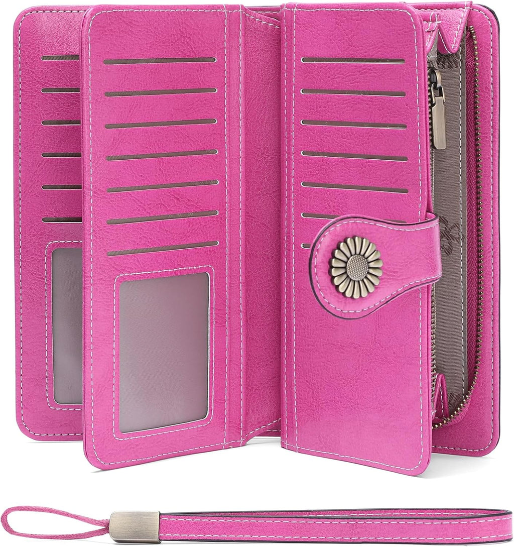 SENDEFN Billeteras de cuero para mujer, tarjetero de crédito con bloqueo RFID, pulsera de gran capacidad