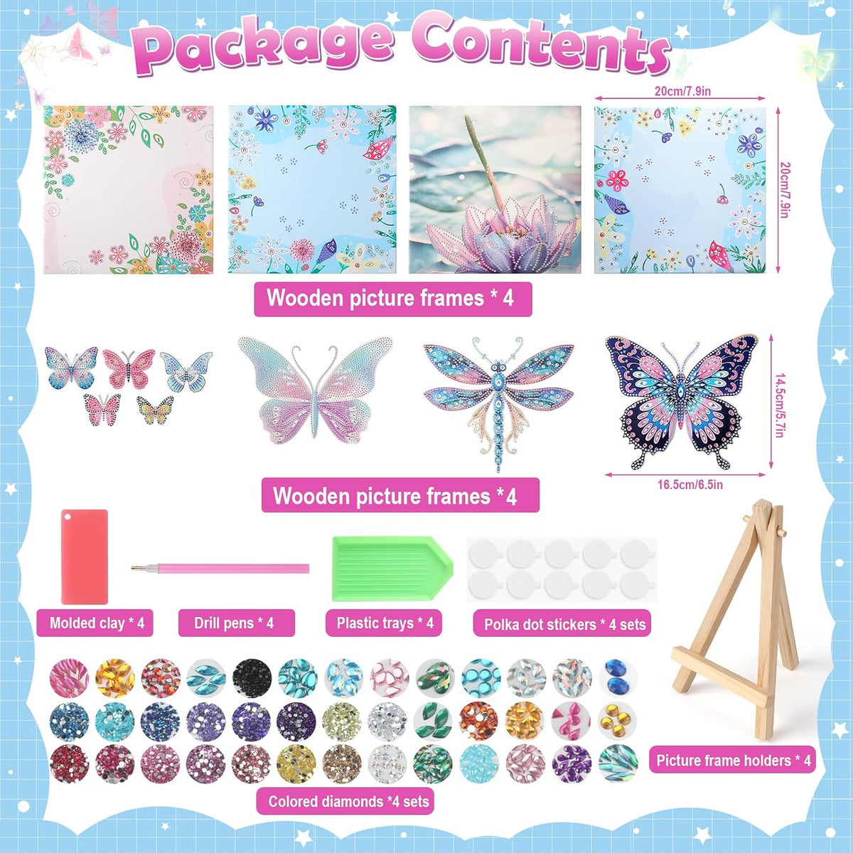 VZZNN 4 Juegos de Arte y Manualidades para Niños de 8-12 Años Kit de Diamante Art para Niños