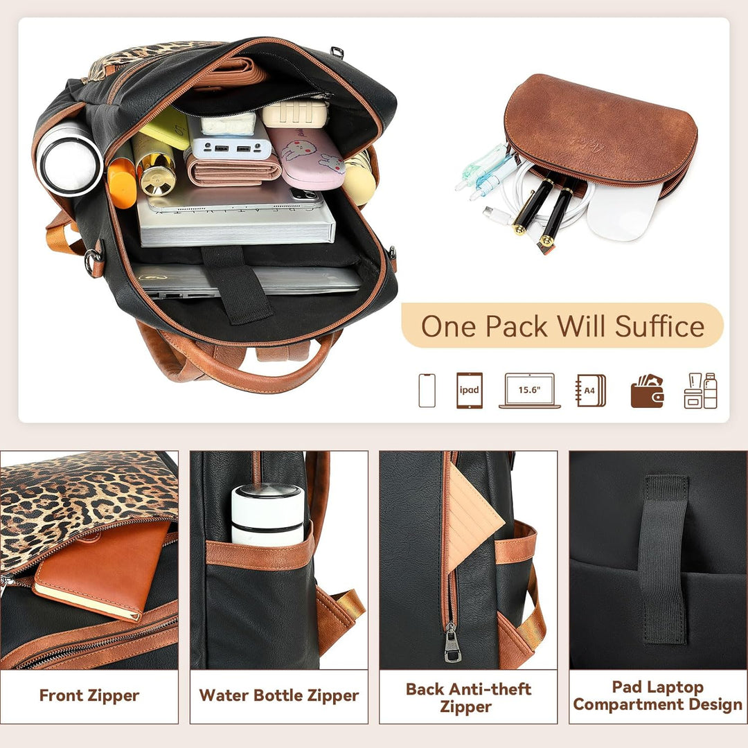 Mochila de cuero vegano AGLOD para laptop de 15.6 pulgadas para muj...