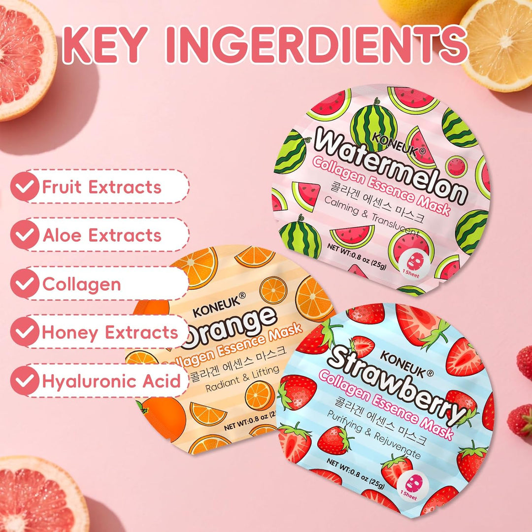 KONEUK Paquete de 6 mascarillas faciales de frutas coloridas para e...