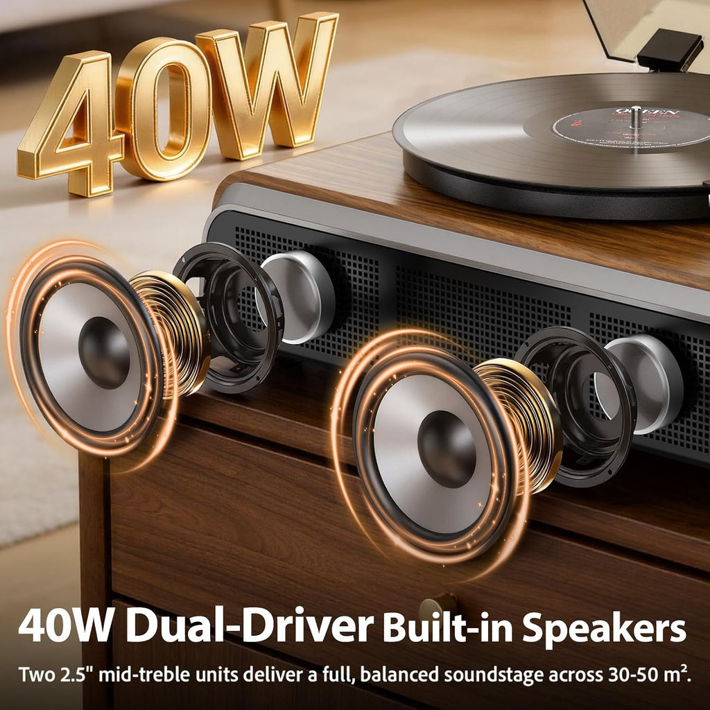 Reproductor de discos de vinilo 2.1 de 40 W, subwoofer de 4