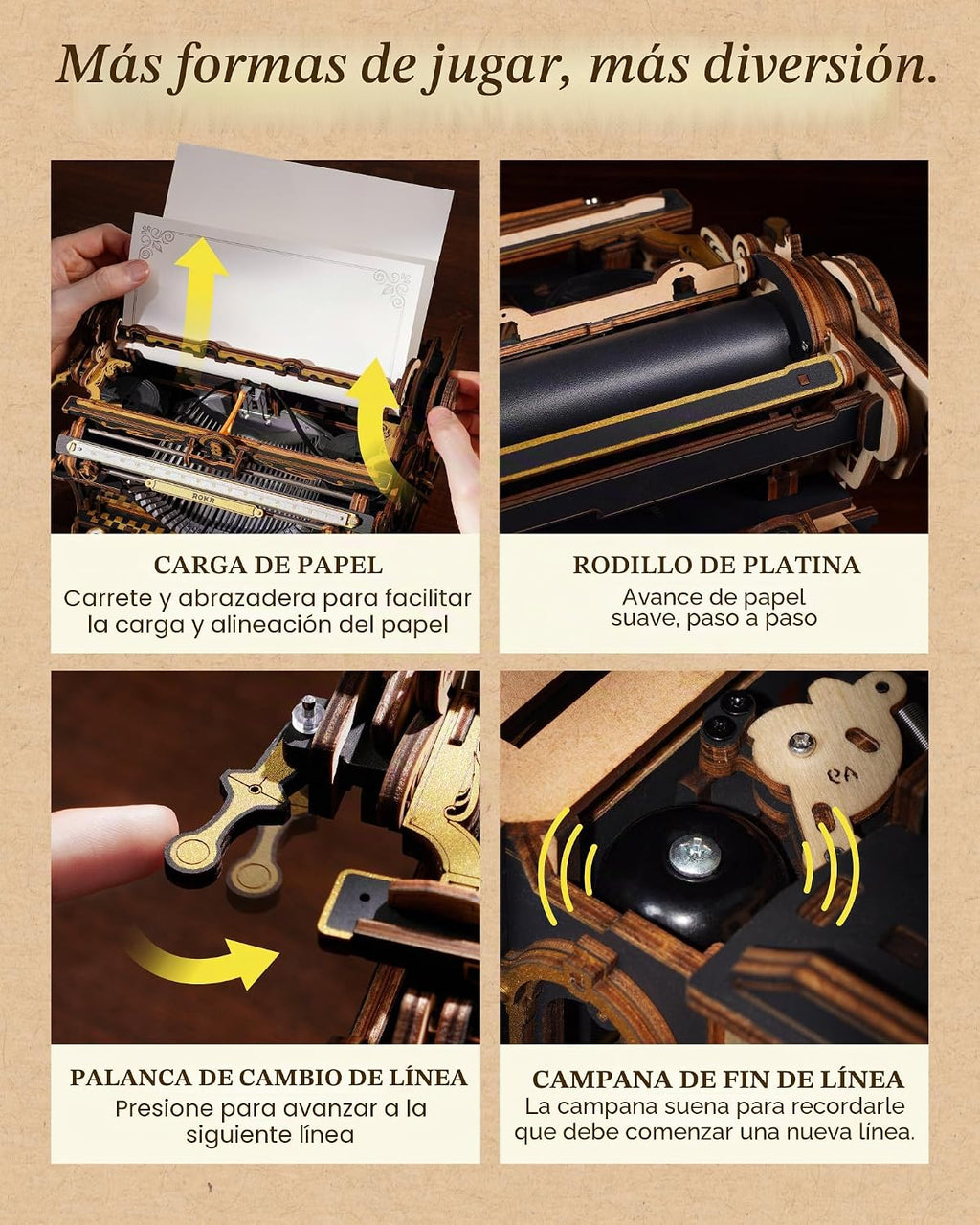 ROKR Máquina de escribir rompecabezas de madera 3D para adultos modelo de